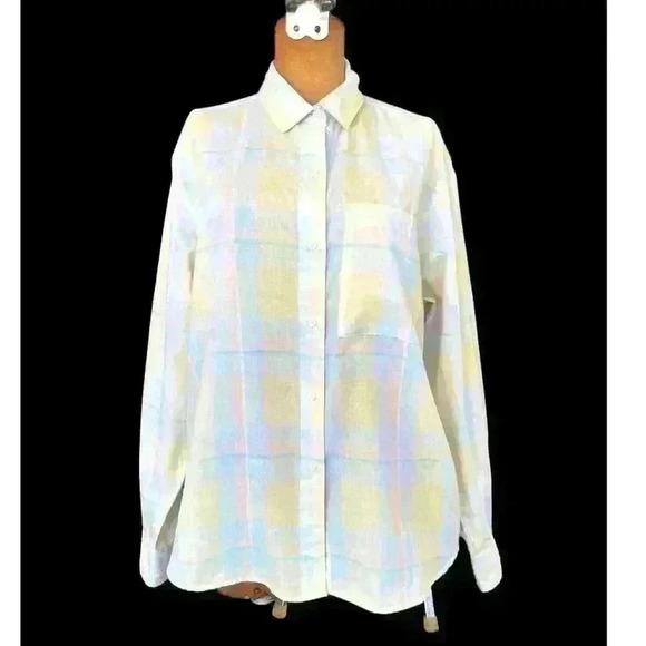 Diane Von Furstenberg Tops - Diane von Furstenberg Vintage 80's Size 14 Button Up Yellow Plaid Retro Cool Fun